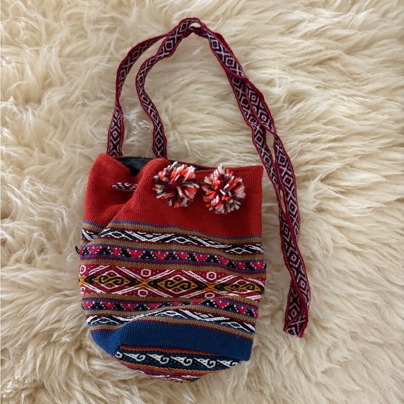 Woven Textile Drawstring Bucket Bag - Picture 1 of 5